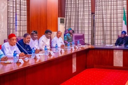 President Bola Tinubu in a meeting with organised labour